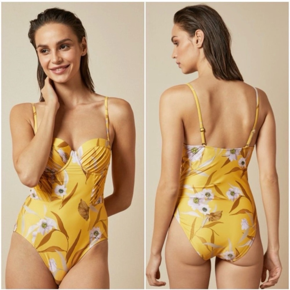 Ted Baker Rossetti Cabana Balconette Swim yellow floral removable straps